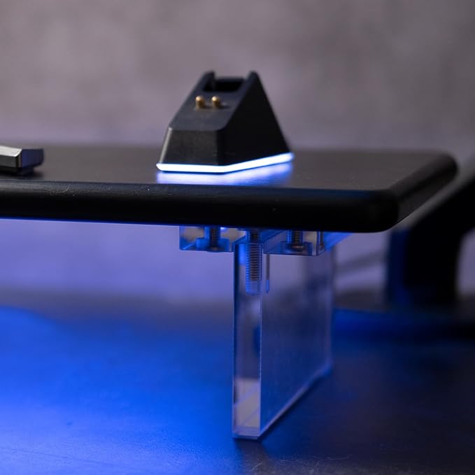 Bamboo Monitor Stand, Desk Shelf with Acrylic Legs and RGB Lights | 31.5-Inch Wide, 3.3-Inch Clearance, Fits Monitor, Laptop, Printer and Speakers for Small Desks - Image 4