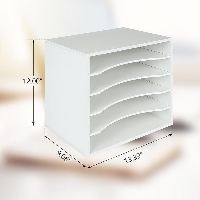 EMERIT Paper Organzier Wood Desktop Organizer Storage Letter Tray File Sorter with Adjustable Shelves for Home Office - Image 4