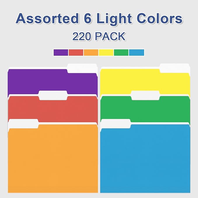 File Folder, PANDRI 220 Pack Colored File Folder, 1/3 Cut Tabs, Letter Size, Assorted 6 Colors Filing Folder for Office School Business - Image 5