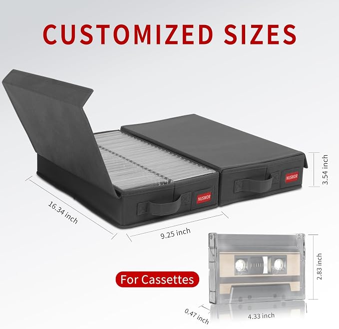 NUSWOR Cassette Tape Storage Box -Audio Cassette Holder 3Pack – Grey | Dust-proof Cassette Racks with Lid - Holds 144 Cassette Cases - 16.34 x 9.25 x 3.4 Inches - Image 2
