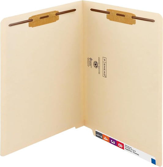 Smead Heavyweight End Tab Fastener File Folder, Shelf-Master® Reinforced Straight-Cut Tab, 2 Fasteners, Letter Size, Manila, 50 per Box (34215) by SMEAD