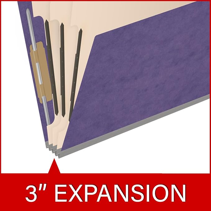 25 Pt. Pressboard Classification Folders, 2/5 Cut ROC Top Tab, Letter Size, 3 Dividers, Purple (Box of 10) - Image 7