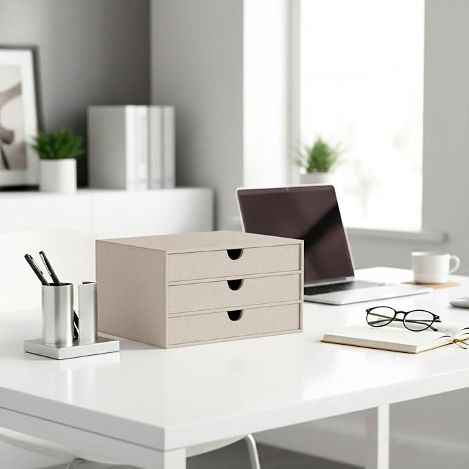 UnionBasic Document Organizer, 3-Drawer File Cabinet Document Storage Box, Office Desktop Filing Organizer, Beige - Image 7