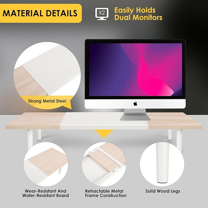 Across-Star Dual-Monitor-Stand-Riser-For-Desk Adjustable Length 32-40 Inch，Large Desktop Computer Monitor Riser For 2 Screens，Desk Shelf Organizer Riser Stand For Computer/Laptop/PC/Printer/TV Black - Image 4