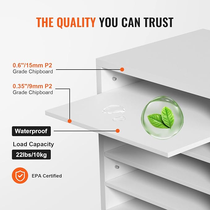 VEVOR Literature Organizers, 5 Compartments Office Mailbox with Adjustable Shelves, Wood Literature Sorter 13.9x12x13 inches for Office, Home, Classroom, Mailrooms Organization, EPA Certified, White - Image 3