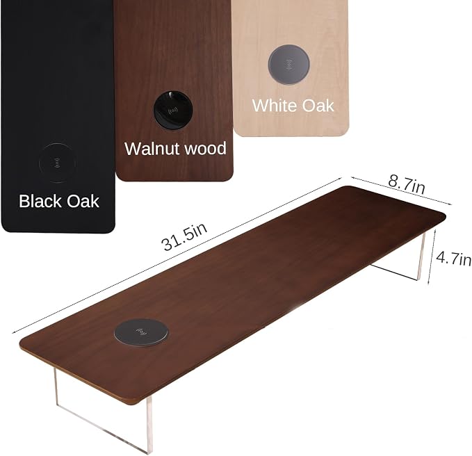SUIBIAN Elegant Wood & Acrylic Monitor Stand with 15W Wireless Charging – 31.5" Large Desk Riser for Ergonomic View, Desktop Organizer, Laptop & PC | Modern Floating Design(Walnut Wood) - Image 3