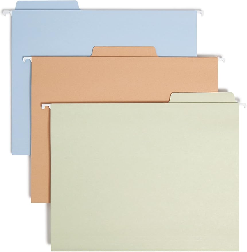 Smead FasTab Hanging File Folder, 1/3-Cut Built-in Tab, Letter Size, Assorted Pastel Colors & FasTab Hanging File Folder, 1/3-Cut Built-in Tab, Letter Size, Blue, 20 per Box (64099) - Image 2