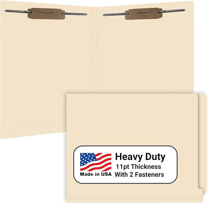 End Tab File Folders for Patient Charts, Doctor Stuff, 11pt Manila Dual Fasteners Positions 1&3 Letter Size USA Made Box of 50 by DoctorStuff