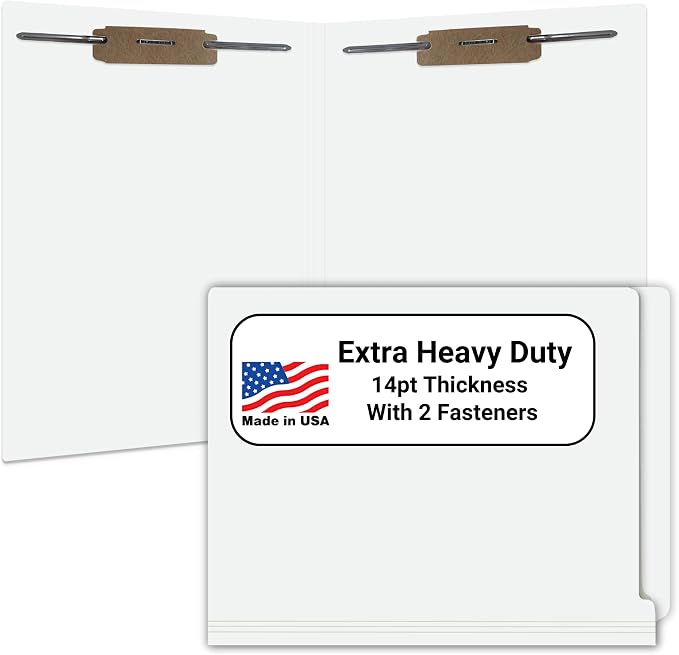 White File Folders, Doctor Stuff, Letter Size Reinforced End Tab Folder with 2" Bonded Fastener on Inside Front and Back, 14 pt Stock, Carton of 250 by DoctorStuff