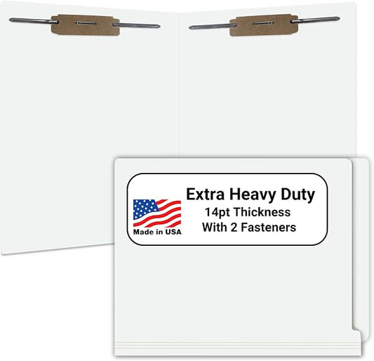 White File Folders, Doctor Stuff, Letter Size Reinforced End Tab Folder with 2" Bonded Fastener on Inside Front and Back, 14 pt Stock, Carton of 250 by DoctorStuff