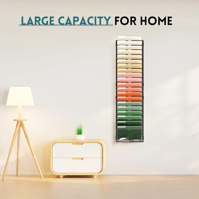21 Tier Wall File Organizer, Hanging Wall Mounted Mail Organizer with Label Slots, Metal Mesh File Holder Magazine Rack for Office, Home, School or Classroom, Black - Image 2