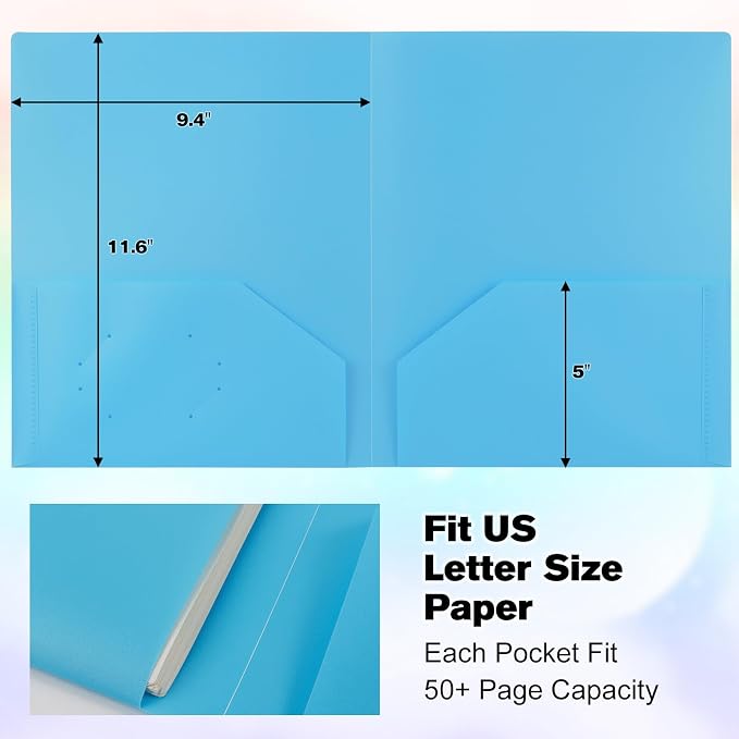 60-Pack Plastic Folders with Pockets,2-Pocket Pastel Folders Holds US Letter Size Paper for School/Office/Home, Blue - Image 5
