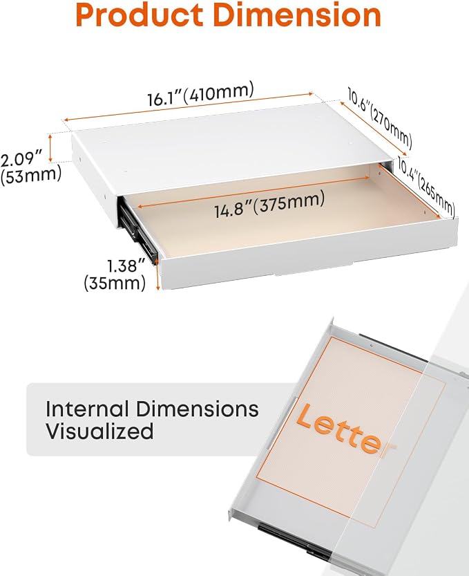 PUTORSEN Under Desk Storage Drawer 14.8" Wide - Smooth Slide Out Organizer for Standing Desk & Home Office, Max Load 17.6 lbs, Quiet Glide, White - Image 3