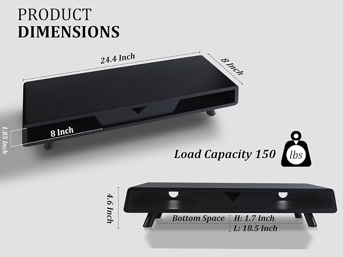 Homerays Monitor Stand with Drawer, Exquisite Computer Monitor Stand for Desk, Ergonomic Wood Monitor Stand Riser for Computer,Laptop,Printer,TV,Bamboo,Black - Image 2