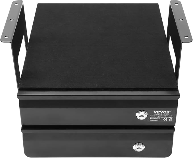 VEVOR Under Desk Double Stacked Lockable Slide Out Drawer, 13 inch Lockable Under Table Pull-out Drawer Attachment for Sit Stand Workstation, Secure Under Desk Storage Organizer, Black - Image 9