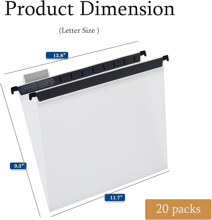 20 Pack Plastic Clear Hanging File Folders, Letter Size with Tabs | Transparent design lets you view contents instantly, making document storage and retrieval faster and easier. - Image 2