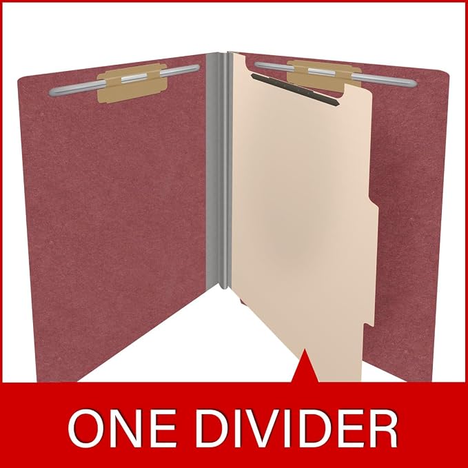 Pressboard Classification Folders, Full Cut End Tab, Letter Size, 1 Divider, Dark Red (Box of 10) - Image 8
