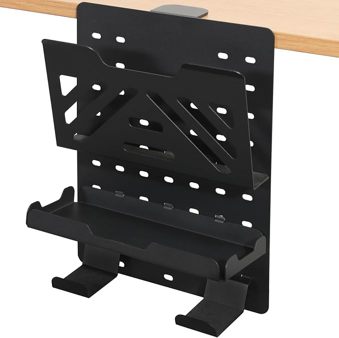 MAXECHO Desk Side Storage Holder, Metal Pegboard, Above or Under Desk Laptop Mount, Table Side Hanging File Organizer, Clamp On Cable Management Tray, Peg Board for Gaming, Office by MAXECHO
