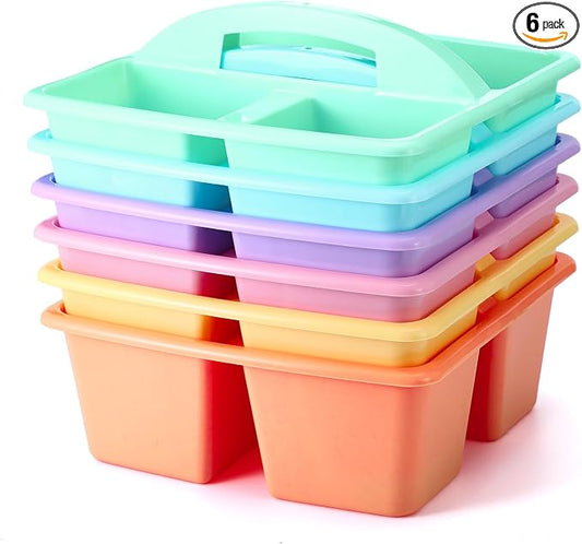Lineshading 6 Pack 3 Compartment Classroom Caddy with Handle Pastel Multipurpose Portable Plastic Classroom Storage Organizer Caddies for Table Desk Office School Supply by Lineshading