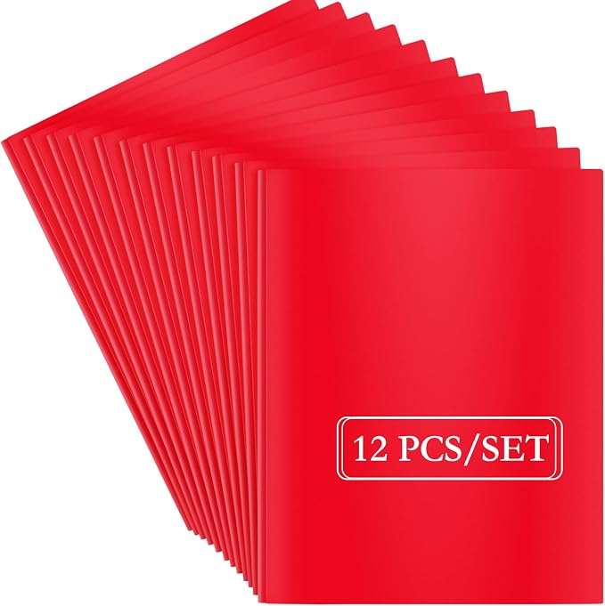 ViVin 12 Pack Plastic Folders with Pockets and Prongs, Heavy Duty 2 Pocket Folders with 3-Prong Fasteners, Poly File Holds 8-1/2" x 11" Paper for School Office Home (Red) - Image 8