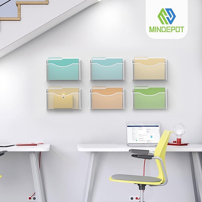 MINDEPOT Wall File Organizer, Hanging Wall File Holder, 3 Pack, Black | Heavy Duty Iron, Metal Mesh Wall Mount, Single Pocket, Mail Organizer, for Office School Classroom Home, Letter A4 Size - Image 7