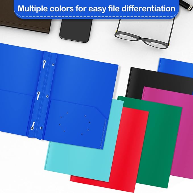 Heavy Duty Plastic Folder, 60 Pack, Pocket Folder with brads, Letter Size Poly File, Plastic Folders with 3 Prongs Fasteners - Blue - Image 5