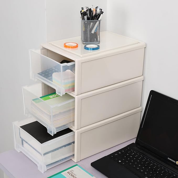 Sadstory 12 Quart Plastic Stackable Storage Desktop Drawer Unit, 4 Packs | Compact Stacking Drawers Unit for Organization - Image 7
