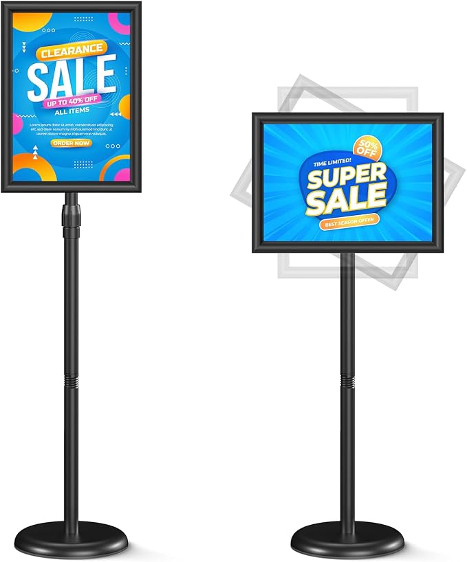 Relx Sign Holder Stand 11*17 inches - Adjustable Floor Standing Sign Holder - Signage Stand with Snap-Open Frame Display for Malls,Schools,Restaurants (black) by Relx