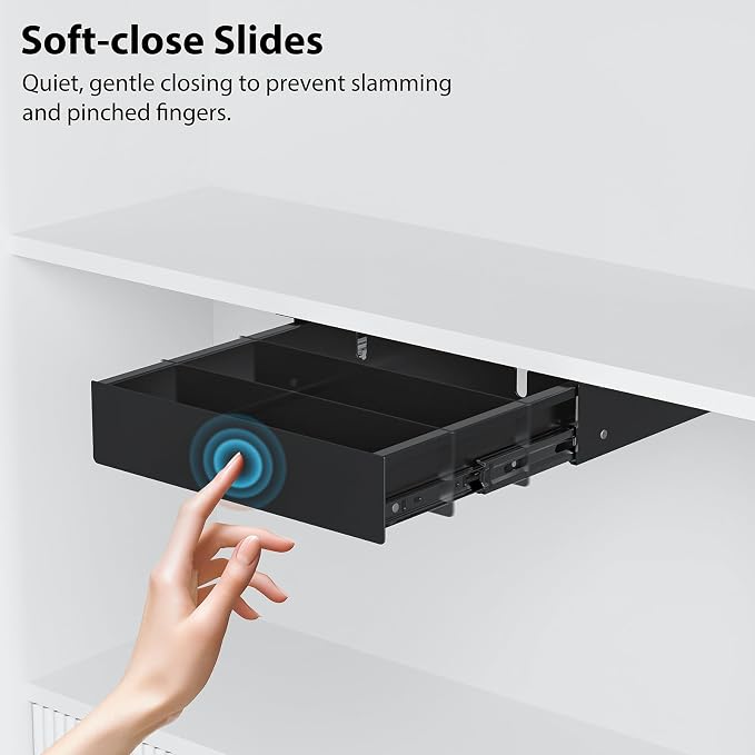 Under Desk Drawer,11.9 inch Carbon Steel Slide-Out Under Table Storage Organizer With Full Extension Ball-Bearing Slides,Undermount Drawer For Standing Desk & Home Office,Black - Image 8