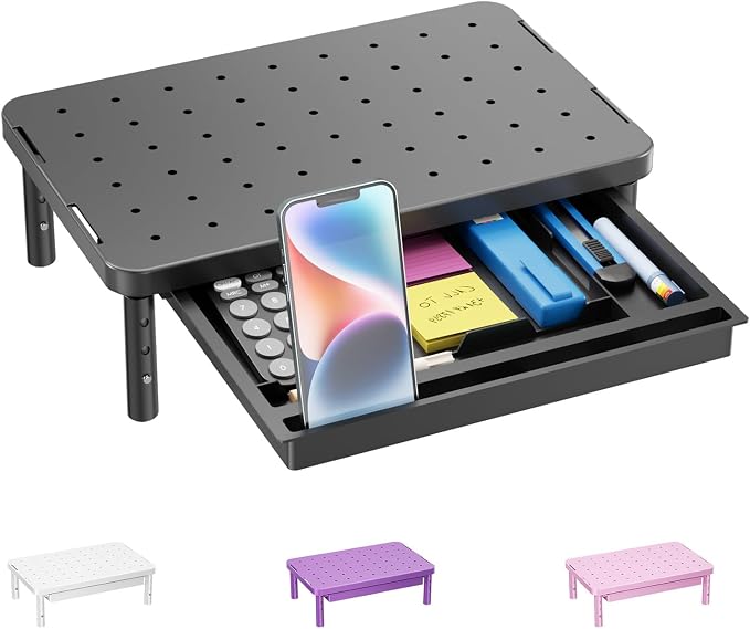 WALI Computer Monitor Stand with Storage, Monitor Riser 3 Height Adjustable | Laptop Riser with Airflow Vents, Desk Organizer for Computer, Printer, Notebook (PTT002-B), 1 Pack, Black by WALI