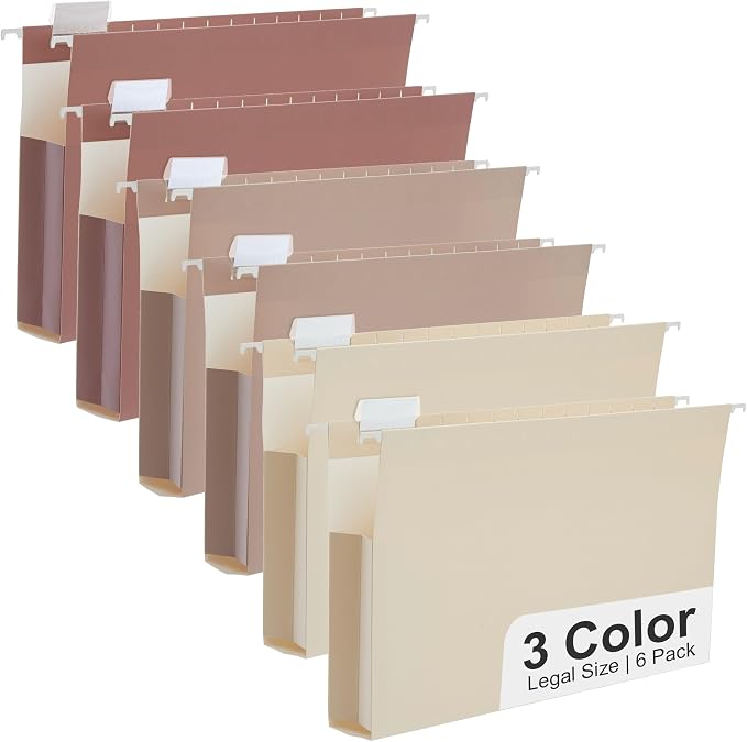 Y YOMA Legal Size - 6 Pack Extra Capacity Hanging File Folders Accordion Decorative Reinforced File Folder Cute Colored Expandable Folder for Office Home with 1/5-Cut Adjustable Tabs, Mocha Color by YYOMA