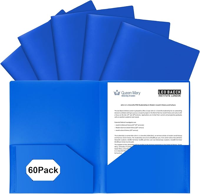 60-Pack Plastic Folders with Pockets,2-Pocket Poly Folders Holds 8-1/2" x 11" Paper for School/Office/Home, Blue by EEHZTSIOFFICE