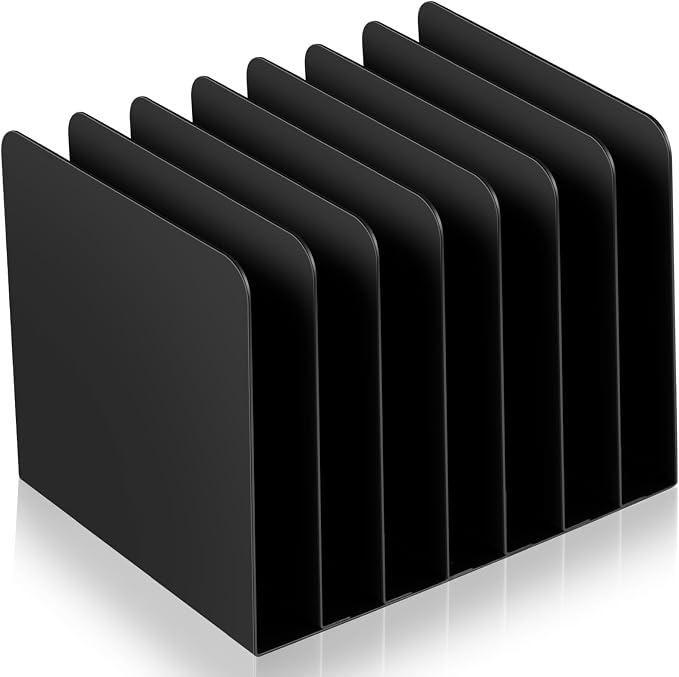 Suzile Metal Desktop File Organizer, 7 Compartments, Vertical File Sorter, Black, 5.79 W x 7.09 L x 5.41 H, Office, Reception Areas, Workspace by Suzile