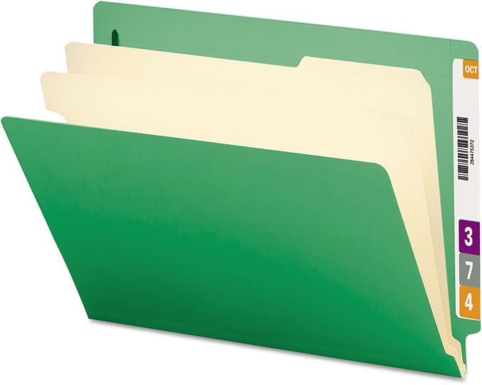 Smead End Tab Classification File Folder, 2 Dividers, 2" Expansion, Letter Size, Green, 10 per Box (26837) by SMEAD