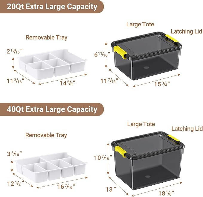 20&40Qt Stackable Storage Bins with Lids Trays Craft Box Organizers,2Pack | Clear Plastic Latching Boxes Organizers with Dividers Portable Containers for Arts & Crafts, Home Office Classroom Car Trunk - Image 2