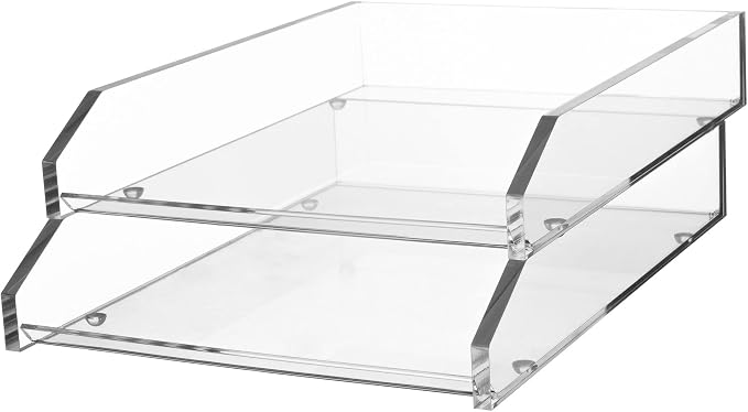 Kantek Clear Acrylic Double Large Letter Tray, 2 Tier Stackable Desk Organizer, Front Loading, 10.6" x 13.9" x 4.8", Non-Skid Feet, Office Organizer, Desk Accessory by Kantek