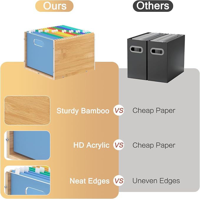 Sbanmao Hanging File Organizer, Clear Acrylic File Box Organizer, Bamboo Filing Box File Crate Organizer Storage Boxes, Portable Filing Folder with Handle for Letter Size - Image 5