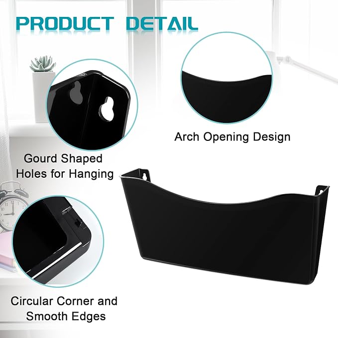 Colarr 12 Pcs Expandable Pocket Wall File Set Plastic Wall Mountable Space Saving Files Office Wall Organizer Wall Mount File Holder Wall Hanging File Organizer for Mail Letter Magazine (Black) - Image 3