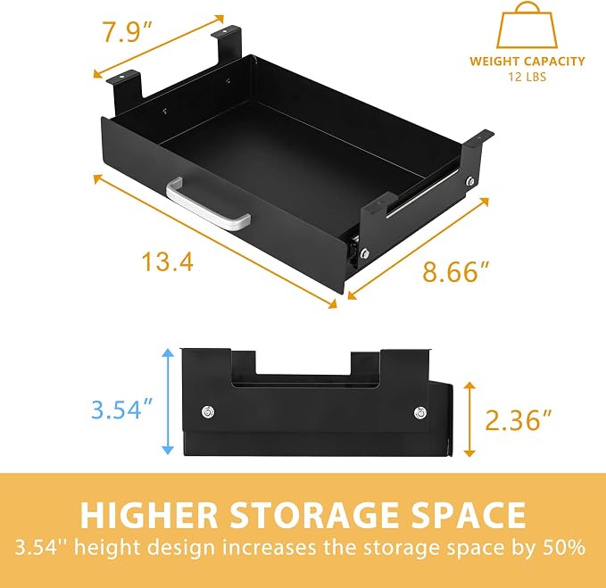 Gome Under Desk Pull-Out Drawer - Storage Organizer Office Mounted, Easy Slide-Out Pencil Drawer for Space Saving, Ideal for Sit-Stand Workstation with 1.2" High Crosspiece - Image 2