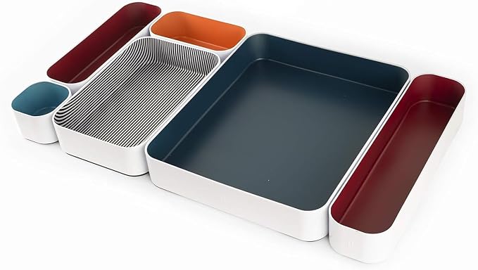 Three by Three Seattle Metal Drawer Organizer Tray Set, 6-Pc (Berry Mix) | Deep 2" food-safe colorful metal bins; soft non-scratch base; kitchen, vanity, bathroom & office drawer storage by ThreebyThreeSeattle