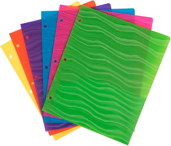 JAM PAPER Heavy Duty Plastic 3 Hole Punch Pocket Folders - Extra Tough School Folders - Assorted Wave Colors - 6/Pack by JAMPaper