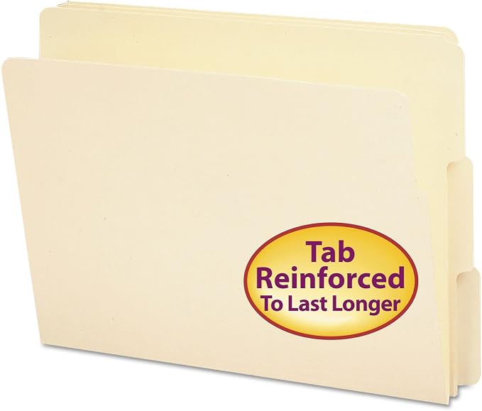 Smead End Tab File Folder, Shelf-Master Reinforced 1/3-Cut Tab, Letter Size, Manila, 100 per Box (24134) | Premium manila stock, double-thick reinforced tab, embossed labeling lines, for medical, dental, and office shelf filing by SMEAD