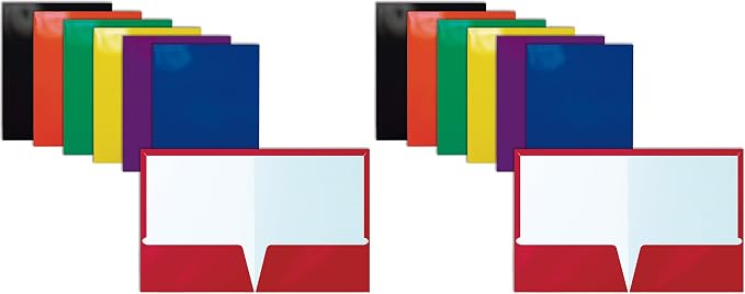 Better Office Products 2 Pocket Glossy Laminated Paper Folders, Assorted Colors, Letter Size, Paper Portfolios Box of 25 Assorted Color Folders (no prongs) (Pack of 2) by BetterOfficeProducts