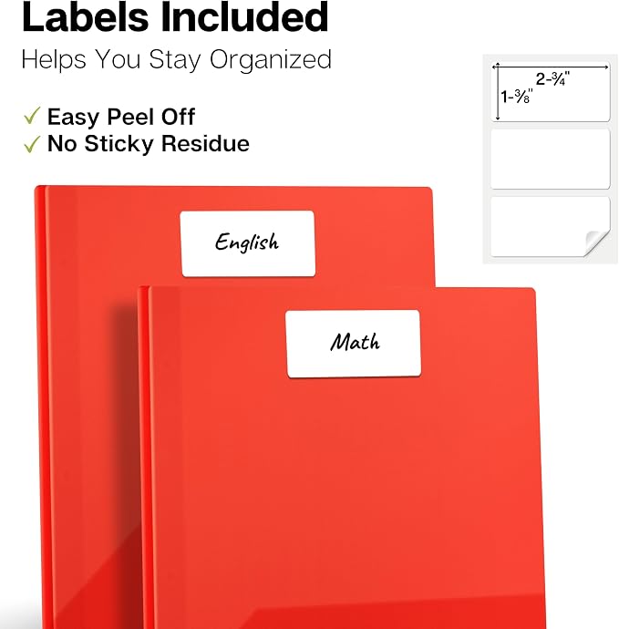 Dunwell Plastic 2-Pocket Folders with 3 Prongs, Red, 2 Pack, Poly | Cleanable, Tear-Resistant Acid-Free Poly, 3-Clasp Document Holder, Labels Included - Image 5