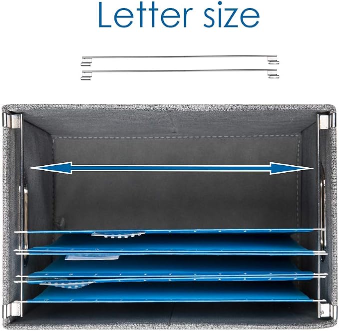 File Organizer Box - Set of 1 Collapsible Decorative Linen Filing Storage Hanging File Folders with Lids Office Cabinet Letter Size Grey (14x9.3x10.8 inch) - Image 6