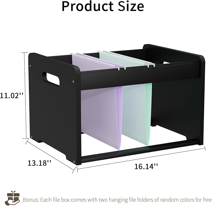 Bamboo Hanging File Organizer, Desktop File Box, Open Top, 2 Pack, Black | Open-Top Access, 4 Hanging Folders Included, Letter & Legal Files, Sliding Rails, Reinforced Handles, Easy Assembly - Image 2
