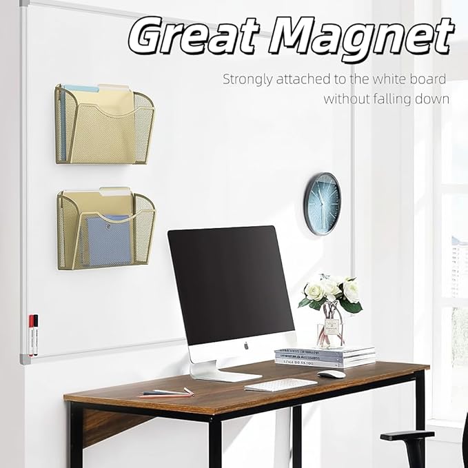 MINDEPOT Magnetic Wall File Organizer, Hanging File Holder, 3 Pack, Gold | Heavy Duty Iron, Powerful Magnet, Metal Mesh Wall Mount, Single Pocket, for Office School Classroom Home, Letter A4 Size - Image 5