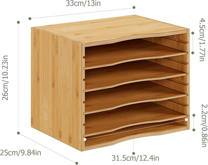 Bamjoy Bamboo 5 Tier Desktop Organizer, Paper Organizer Mail Sorter, File Holder Letter Document Storage with Adjustable Shelves for School Home Office, Natural - Image 5