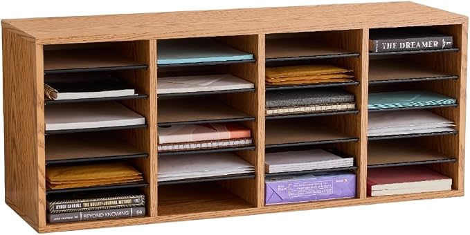Safco Literature Organizer, 24 Compartments, Office and Classroom Mailbox with Adjustable Shelves, Wood Paper and Mail Sorter, Medium Oak by SafcoProducts