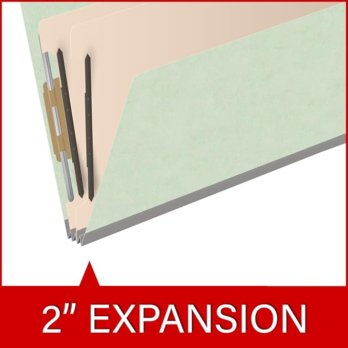Ecom Folders End Tab Pressboard Classification Folders | Legal Size 25 Pt Stock with 2 Dividers and 2" Tyvek Expansion | Medical, Legal & Office Records Organizer | Pale Green, Box of 10 - Image 7